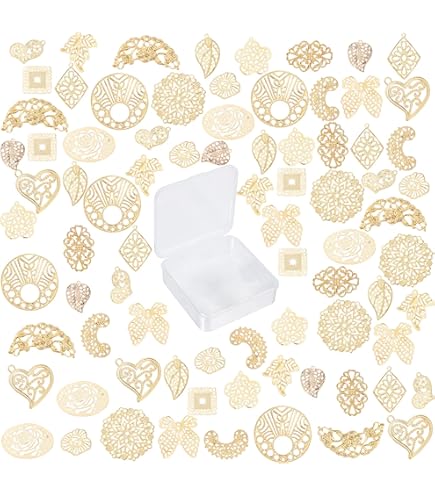 SUPERFINDINGS 40 Pcs 2 Styles Disque Charmes Plat Rond Charmes 2 Couleurs Laiton Liens Connecteurs Charme Estampage Dangles Pendentifs, Trou: 1.2~1.6mm