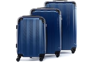 FERGÉ Kofferset Hartschale 3-teilig QUÉBEC Trolley-Set - Handgepäck 55 cm, L und XL 3er Set Hartschalenkoffer Roll-Koffer 4 Rollen 100% ABS blau