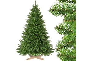 Shareconn 100% PVC Árbol de Navidad Artificial, 1381 Ramas Ajustables, Base de Madera de Pino, Fácil Montaje, Abundante Follaje, Reutilizable, 210 cm