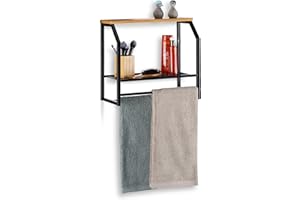 Relaxdays Estantería con toallero, Dos estantes, para Cocina o baño, Hierro, Negro, 41x45x23 cm