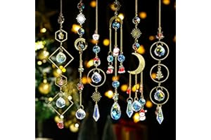 H&D HYALINE & DORA 6 Stück Weihnachts Kristall Sonnenfänger, handgefertigtes Weihnachts Sonnenfänger Set, Kristall Sonnenfänger Prisma Aufhängen, Sonnenfänger für Fenstervorhang, Garten, Heimdekoration