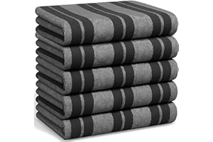 LIXURIATE Stripe Designed Tea Towels for Kitchen - 100% Cotton | Super Absorbent & Quick Drying Hotel Quality Kitchen Towels Set | 70 x 50 cm - Machine Washable (Grey & Dark Grey, 5 Pack)