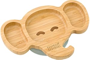 bamboo bamboo Baby Plate and Toddler Plate, Suction Plate for Feeding and Weaning, Bamboo Elephant with Secure Suction, for Babies from 6 Months (Elephant, Grey)
