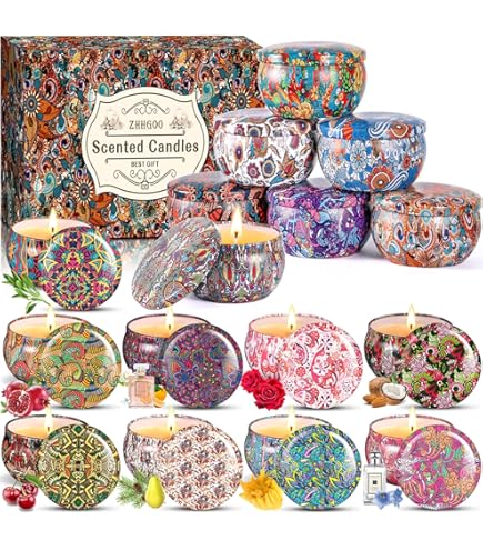 Lot Bougies Cadeau Noël Set De 8 Bougies Parfumées En Cire De Soja - Aromathérapie Noël