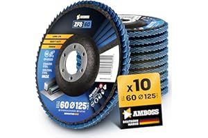 AMBOSS WERKZEUGE 10x Disque lamelles Ø 125 mm pour acier/inox K 60 - Polissage Elimination de la rouille Ponçage des soudures d'angle - Disque à lamelles bleu Meuleuse d'angle