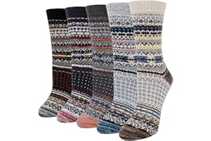 Justay Pucott 5 par skarpet wełnianych, ciepłe skarpety damskie, kolorowe, grube skarpety termiczne, zimowe skarpety z dzianiny dla kobiet, Kolorowy, 36-41 EU