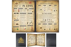 Yclekiqa 30th Birthday Gifts for Women and 30th Birthday Gifts for Men Cards Decorations for Women Vintage Age Year Old Framed Born in 1995 Poster Uk for Grandparents, Husband, Wife, Mom, Dad