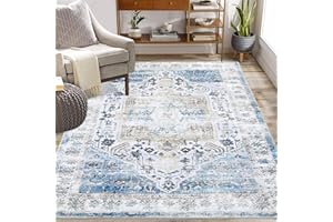 CAROMIO Dywan do salonu, super miękki i zmywalny dywan do sypialni, postarzany, orientalny, kwiatowy, ultracienki dywan do wnętrz, klasy, biura, apartamentu, akademika, niebieski, 160 x 230 cm