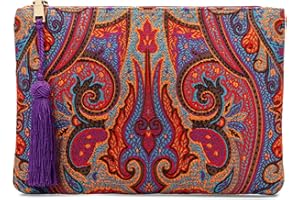 Otto Angelino Pochette di Design da Donna in tessuto con Nappina sulla Zip - Perfetta per organizzare la borsa, per trucchi, chiavi, specchietto e carte di credito, come pochette per la sera