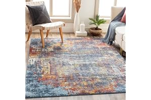 Surya Miami Abstract Rug - Area Rugs Living Room, Dining, Lounge, Bedside - Modern Marble Rug, Soft Luxurious Easy Care Medium Pile - Large Rug 160x213cm Dark Blue & Orange Rug