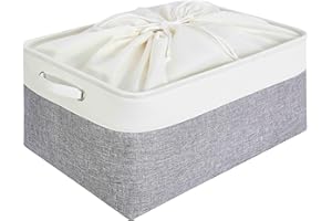 Mangata Boîtes de Rangement en Tissu Panier de Rangement en Toile avec Poignées pour Étagères Vêtements Jouets (Pliable, Gris Blanc, Grand)