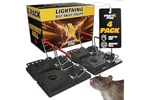 PEST-X PRO Pest X Pro Lightning Professional Rat Traps - 4 PACK, Heavy Duty Snap Traps That Kill In A Flash, Large, Reusable Rodent & Rat Killer For Indoors & Outdoors, Rat Traps That Kill Instantly