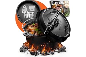 ‎IRON TASTE IRON TASTE Dutch Oven Set 9L - Eingebrannter Dutch Oven 9 Liter - Feuertopf Gusseiserner Topf mit praktischem Deckelheber & Edelstahl Untersetzer [für 6-10 Personen]
