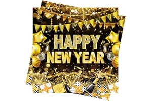 AFYHH Neujahr Servietten Silvester Tischdeko 2026-40Stück Neujahr Deko Schwarz Gold Silvester Papierservietten 33x33cm Happy New Year Servietten für Weihnachts Geburtstags Hochzeits Party Supply