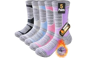 Niorasen Full Cushion Thermal Socks Women 5 Pairs, Thick Cotton Hiking Walking Socks Womens Winter, Anti Blister Ladies Crew Athletic Sports Sock for Running Gym Climbing