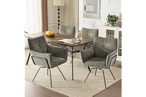 Hellove Akzent-Schreibtischstuhl, Esszimmerstuhl, Drehbarer Samt-Polsterstuhl mit Armlehnen, Mid-Century-Modern Stühle mit Stahlbeinen für Esszimmer, Küche, Wohnzimmer,Braun, 4er-Set