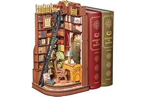 ROBOTIME Book Nook in Legno – Booknook Casa in Miniatura da Costruire con Luci, Puzzle 3D Creativo per Adulti e Ragazzi, Decorazione da Libreria (Silent Corner Study)