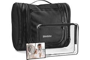 WILFORD & SONS torba kosmetyczna powieszenia z przezroczystą podróżną, lustro | XXL toaletowa do prania kosmetyczka duża wodoodporna XL panie mężczyźni dziecko ręcznik hotel hak łazienka organizer