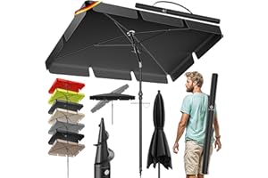 KESSER® Parasol Rectangulaire Housse & Sac de Transport 200×125cm pour Balcon Jardin & Terrasse | Angle d’inclinaison et Hauteur Réglable, Noir