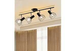 BELEBEN 4 Way Ceiling Light Fitting Spot Light Rotatable Retro Spotlight Fixture Industrial Ceiling Lights E14 Base Adjustable with Black Metal Cage Flush Mount for Bedroom Living Room Hallway (No Bulbs)