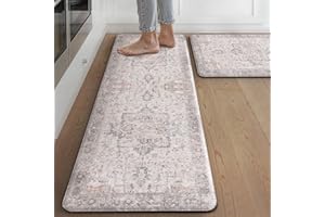 sarben 2er Set praktische Küchenteppiche - Bequeme und rutschfeste PVC-Küchenmatten für Komfort und Sicherheit in Küche, Rosenbeige Vintage, 40x150cm+40x75cm