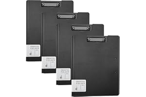 JEESBLSY Clipboard, Cartella Portablocco A4 con Doppia Pinza, Tavolette per Appunti in Plastica, Lavagna da scrittura Cartelle Portadocumenti per Scuola Azienda Affari Ufficio Ospedale, 4 Pezzi (Nero)