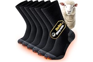 Niorasen Merino Wool Hiking Socks for Men Women, Cushioned Anti Blister Walking Socks, Moisture Wicking Athletic Performance Thermal Socks for Running Trekking Work Outdoor Sports, 3 Pairs