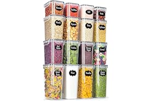 ‎L LONGANCHANG L LONGANCHANG Vorratsdosen mit Deckel Luftdicht Set of 16, BPA frei, Aufbewahrungsbox mit Deckel, Mottensichere Küchen Organizer Cornflakes Müsli Mehl Aufbewahrung, Vorratsbehälter mit Etiketten