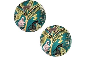 Marzoon 2er Set Metall Dekoteller Dekoschale Kerzenteller 12,5cm Unterseite goldfarben, Oberseite mit Dschungel Motiv (Türkis – Affen)