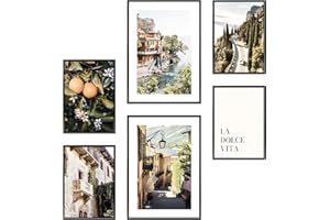 Heimlich Zestaw Plakatów - Nieoprawione Wydruki Premium - Obrazy Jako Dekoracja Pokoju Dziennego 2 x A3 & 4 x A4-30x42 & 21x30 | » Italy Sea Orange «