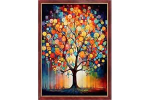 LECZANY Kit de point de croix à faire soi – meme kit de démarrage de broderie pré - imprimée canevas kit complet adulte ou enfants pour les debutants - Des arbres colorés 33x46cm