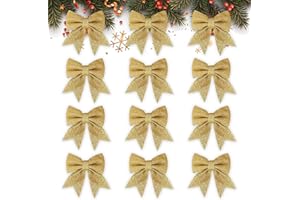 GXFCING 12 Stück Weihnachtsschleifen, Gold Glitzer Schleifen Weihnachtsbaum, Bogen Schleife, Weihnachtsbaumschmuck Schleifen für Weihnachten Party, Weihnachtskranz, Weihnachtsbaum, 15x12cm