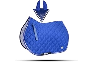 GALLOP SHOP Numnah Saddle Pads with Matchy Fly Veil Bonnet Set / Saddle Pad (Full, Royal Blue)