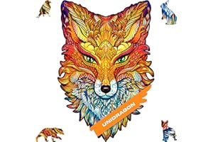 UNIDRAGON Original Wooden Jigsaw Puzzle - Fiery Fox, 197 pcs, Medium 8.6"x12.5", Unique Animal Shaped Puzzle Box, Birthday Gift Idea for Kids, Adults, Girls, Boys, Family Game and Hobby
