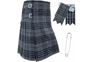 KILT MANIA Kilts für Herren, traditionelles schottisches Schottenkaro, 453 g, Premium-Acrylwolle, handgefertigte Schottenkaro-Kilts mit 3 Lederriemen, inklusive Kilt-Blitzen und Kiltnadel