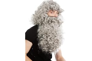 WIG ME UP- 46-A+B-ZA68R Peluca y Barba Set Deluxe ayudante de Papá Noel Ruprecht profeta ermitaño Mago Gris