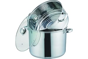 Kamberg - Couscoussier / Cuit Vapeur / Faitout 3 en 1 - Diamètre 24 cm - 8 Litres - Acier Inoxydable Haute Qualité - Couvercle en Verre - Tous Feux dont Induction - 0008071