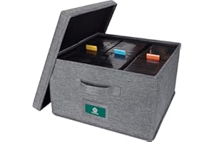 T WAVETREE TWAVETREE VHS Storage Box with Lid, Practical VHS Storage Case with Index Labels, 14.4 x 13.4 x 8.2 Inch VHS Holder Storage Containers to Store up to 42 VHS Tapes- Gray