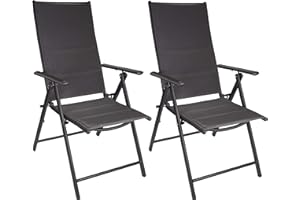 BRUBAKER Set de 2 Sillas de Jardín Riva - Respaldo Alto Plegable - Respaldo Regulable en 7 Posiciones - Sillas Plegables - Resistentes a la Intemperie - Antracita