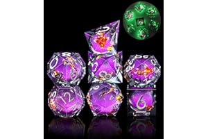 SIQUK 7 Stück Liquid Core Würfel Koi Fisch DND Würfel Spielwürfel Leuchten im Dunkeln Polyedrische Würfel Set D4 D6 D8 D10 D12 D20 D% für DND RPG MTG