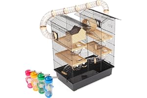 NOVECRAFTO cage à hamster à 3 étages avec toboggan pour hamster, roue, petit animal, souris, gerbille, rongeurs, grand habitat pour rat avec accessoires Noir