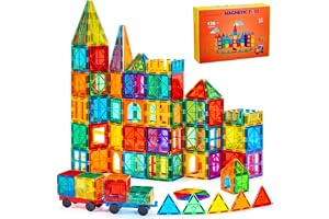 Gemmicc Magnetic Tiles, Deluxe 136 PCS Building Blocks Magnet Toys for Kids,3D Magnet Puzzles Stacking Blocks for Boys Girls,Huge Set with 2 Cars