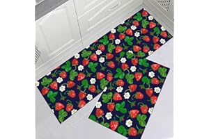 LLTTEER Kitchen rugs Non-slip kitchen mats 2 pieces,Washable PVC rug for hallway,Comfort runner rug set for indoors, Bath mats Dirt catching mat Doormat (Strawberry-Blue, 40 x 60+40 x 120 cm)