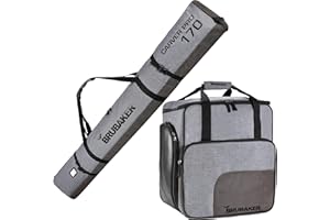 BRUBAKER Combo Set Carver Performance - Ski Bag and Ski Boot Bag for 1 Pair of Skis + Poles + Boots + Helmet - Grey Black
