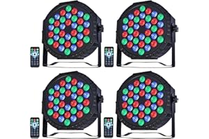 ZHENNBY Lumière de Scène Par LED 36 Lampe RGB Lumiere DJ Fête Eclairage de Scène DMX avec Télécommande Éclairage de Scène pour Disco Soiree Mariage Lumière Noël Halloween Bar - 4 pack