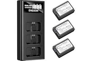 ENEGON NP-FW50 Batería 3 x 1300 mAh y 3 bahías LCD Cargador Kit para Sony Alpha A6000 A6300 A6400 A6500 ZV-E10 7RM2 A7SM2 A7M2 A7 II A7R II A7S II A5000 A5100 A5100 3000 RX10 II III IV NEX-3/5/6/7