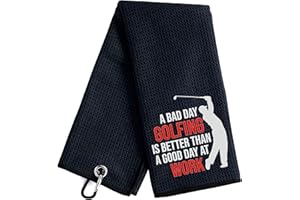 ZAKSEM A Bad Day of Golf is Better Than a Good Day at Work Funny Black Golf Towel, Embroidered Golf Towels for Golf Bags with Clip, Golf Towel for Men, Dad, Husband Golf Fan Birthday Gifts