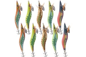 SHADDOCK Esche da pesca per calamari esche luminose per gamberetti esche da pesca gancio Esche artificiali con doppia scatola di plastica, 10 Pezzi