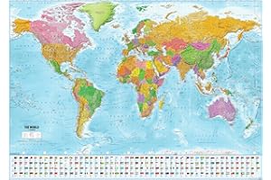 Close up olbrzymia mapa świata premium XXL, plakat, wersja 2021 z flagami (140 x 100 cm); Najwyższej jakości - MAPS IN MINUTES