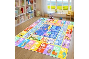 GthreeD Kids Carpet Playmat Rug - 120x160 cm Large Soft & Non-Slip Educational Rug for Learning ABC Alphabet,Numbers,Shapes & Map, Washable Classroom Rugs for Toddler Nursery & Kids Room Decor.